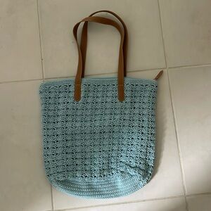Large blue crocheted bag